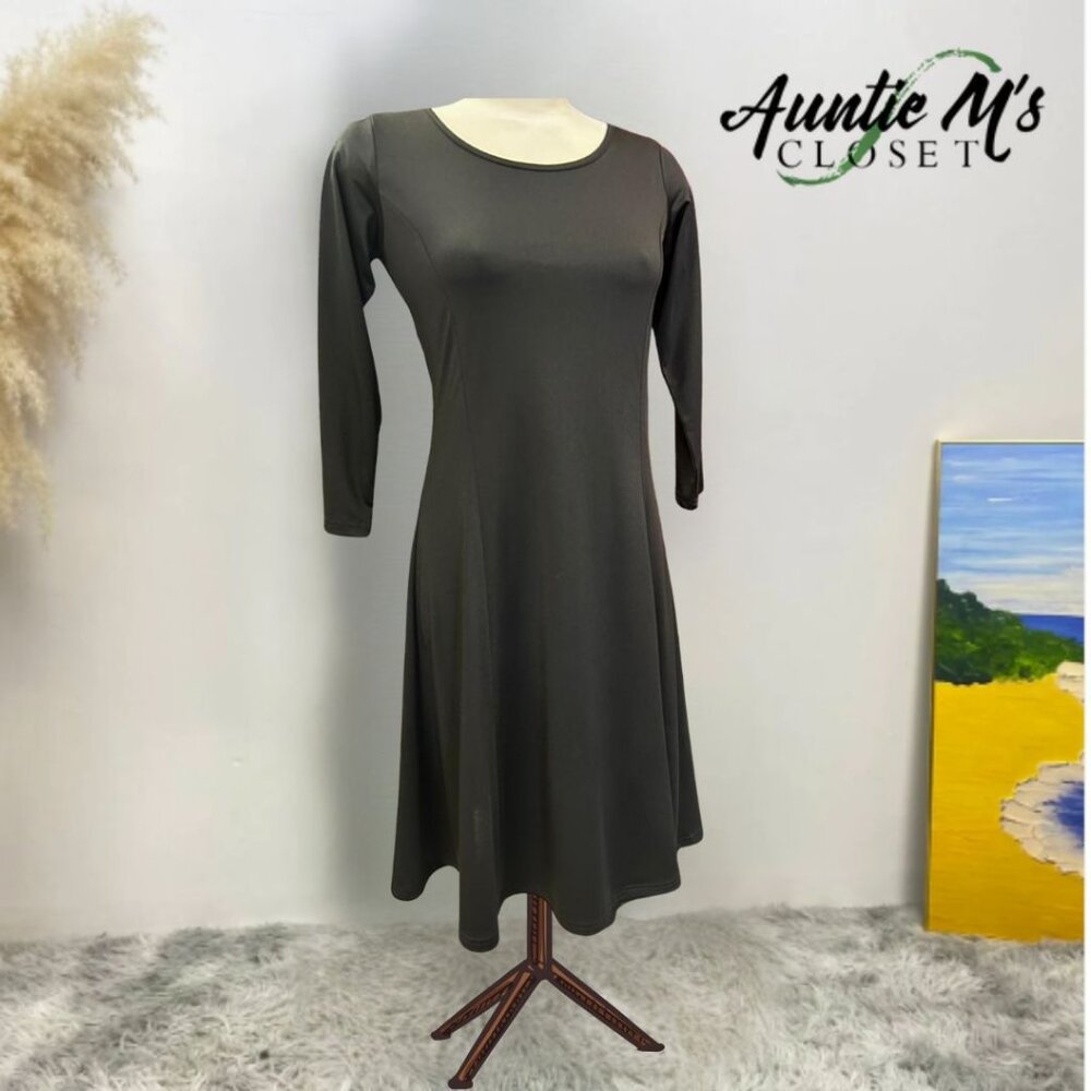 Solid Fit & Flare Dress by Fiori. Black